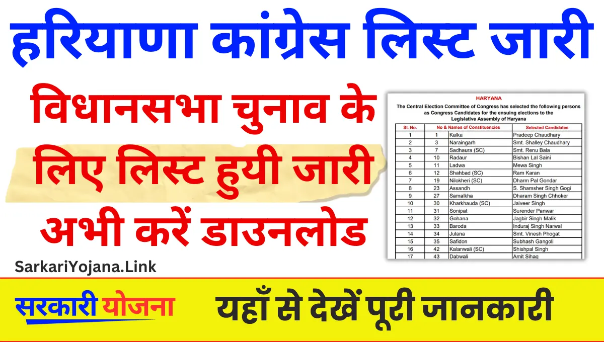 Haryana Congress List 2024 विधानसभा चुनाव के लिए पहली लिस्ट जारी जल्दी देखें