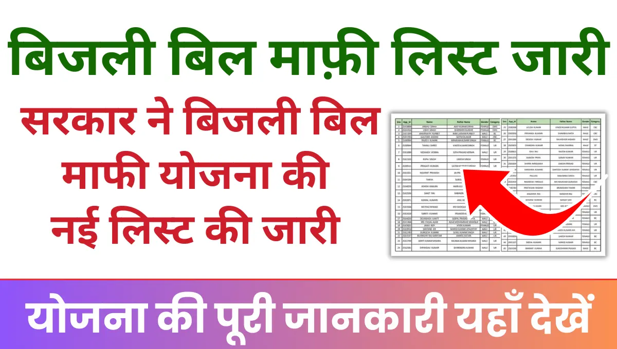 Bijli Bill Mafi Yojana New List सरकार ने बिजली बिल माफी योजना की नई लिस्ट की जारी, जानिए कैसे चेक कर सकते हैं लिस्ट में अपना नाम!